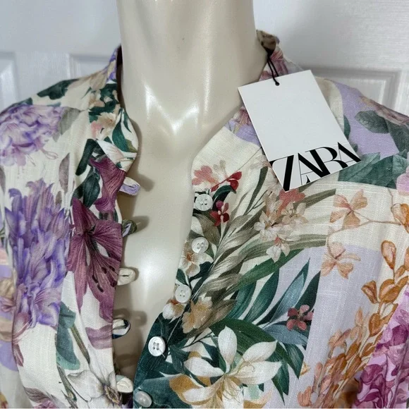 ZARA mini dress BELTED FLORAL button up dress or tunic top simply CHIC BOHO M - Picture 14 of 15
